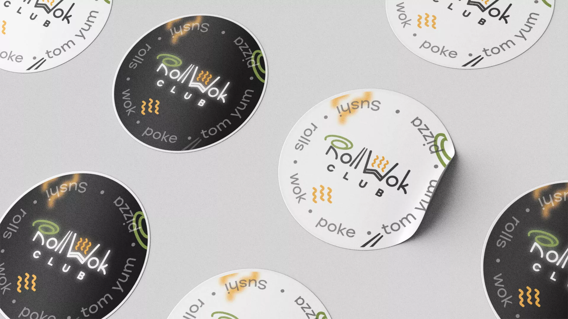 Разработка наклеек для суши-бара «Roll Wok Club» в Сельцо